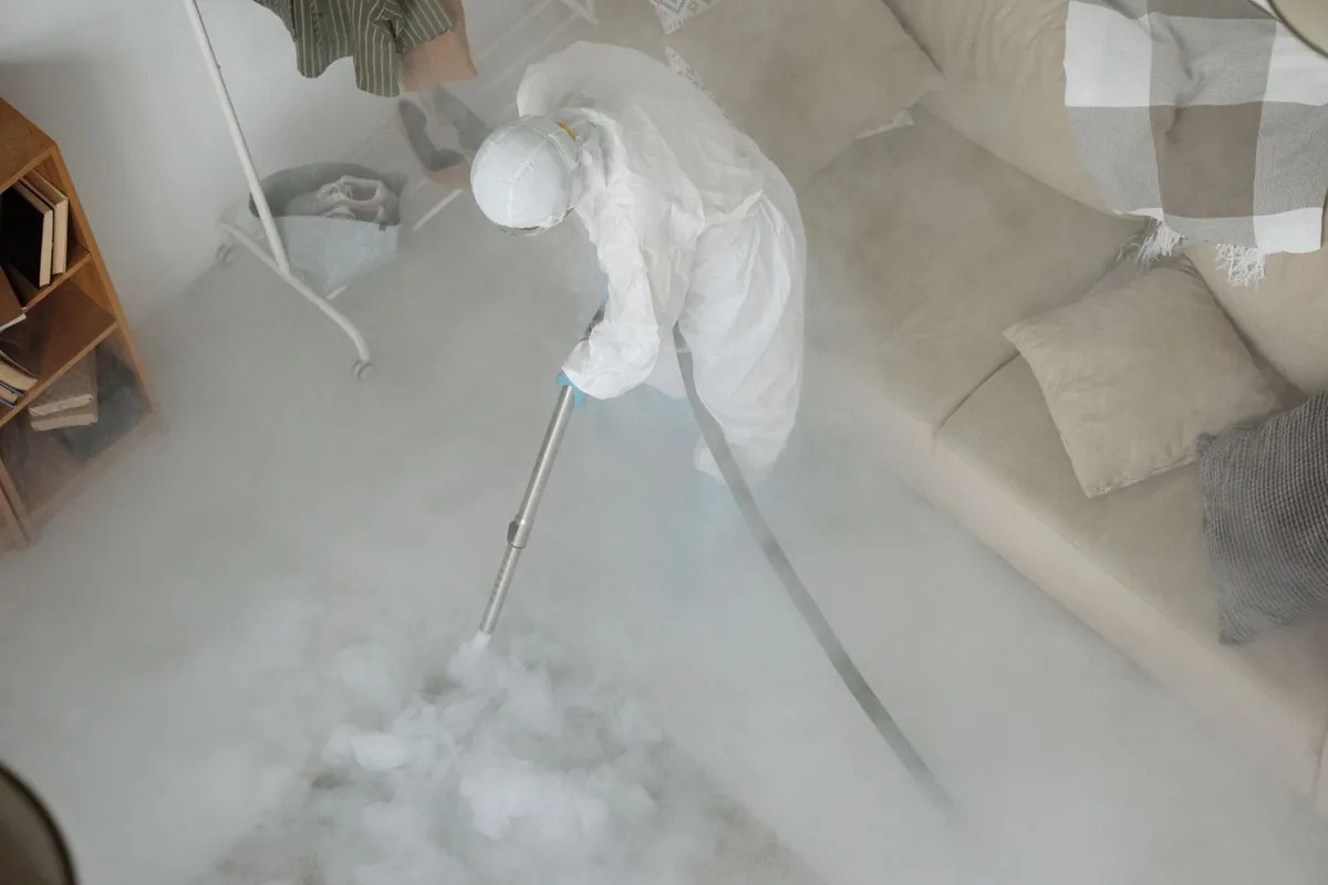 Biohazard cleanup technician in protective equipment, Holly Springs, GA